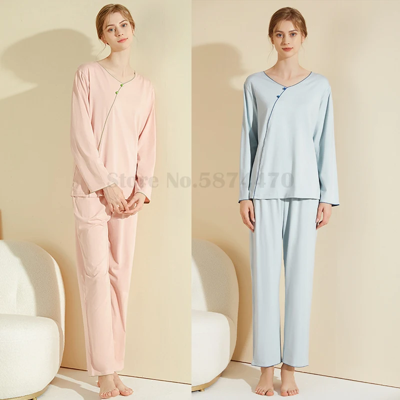 

Chinese Style Pajama Set Sexy Women's Sleepwear Fashion Elegant Home Wear Loose Fitting Casual Solid Color Nightwear Loungewear