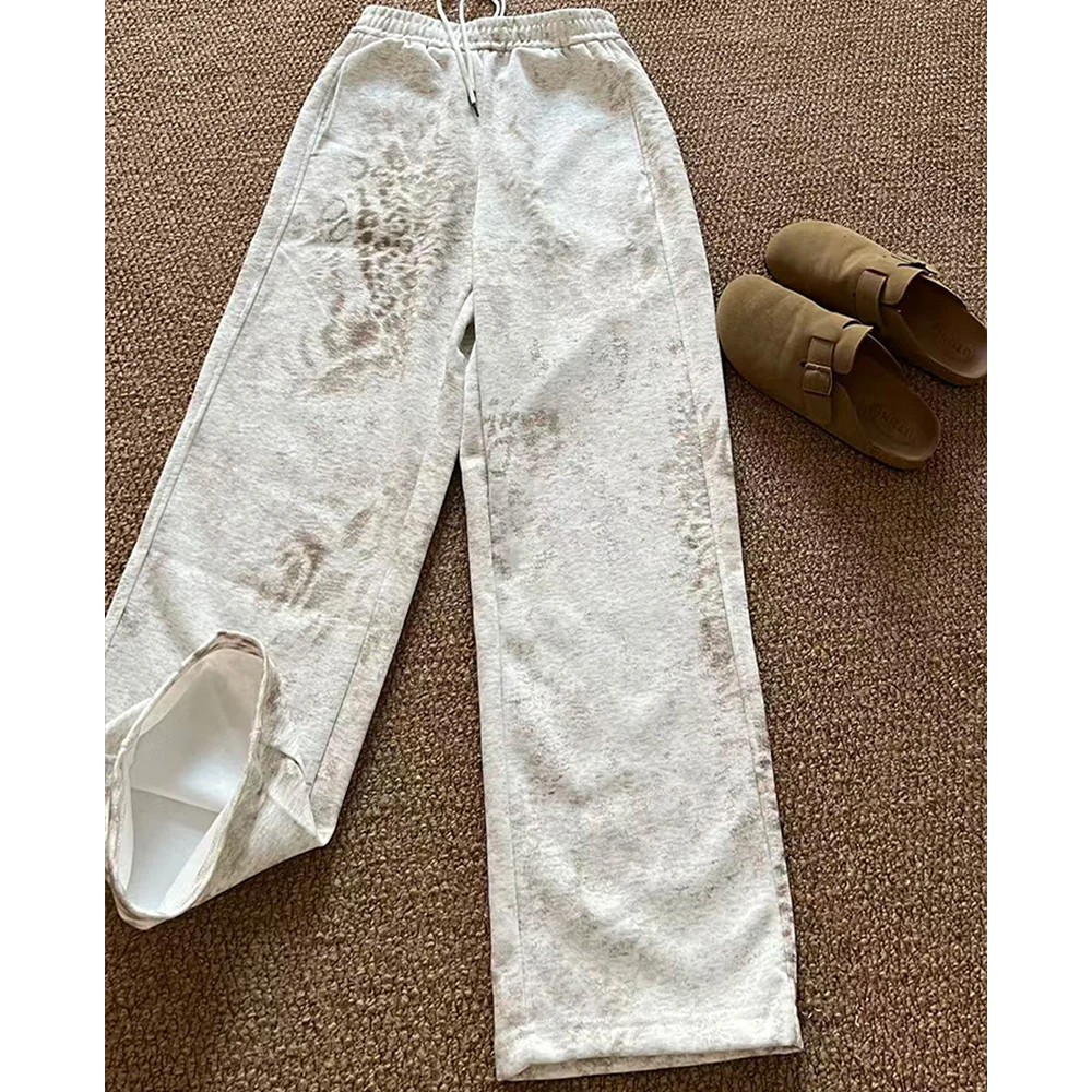 American-style Men/Women Leopard Print Sweatpants Elastic High Waist Casual Loose Trousers 2025 Fashion All-matched Pants