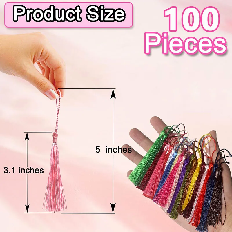 100pcs/lot 13cm Tassel Silk Fringe Silky Floss Bookmark Tassels Mini Tassels for DIY Craft Jewelry Making Souvenir Bookmarks