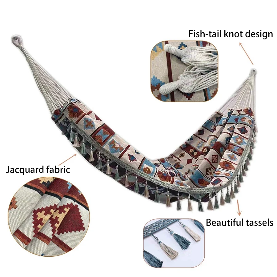 A Bohemian Ethnic Style Outdoor Double Hammock with a Storage Bag and Binding Ropes. image 3