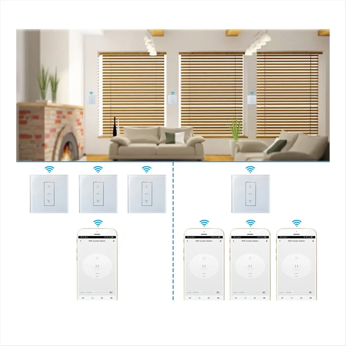 GTS Tuya WiFi Smart Touch Button Switch Connected Electric Curtains Blinds Roller Shutter Compatible for Home