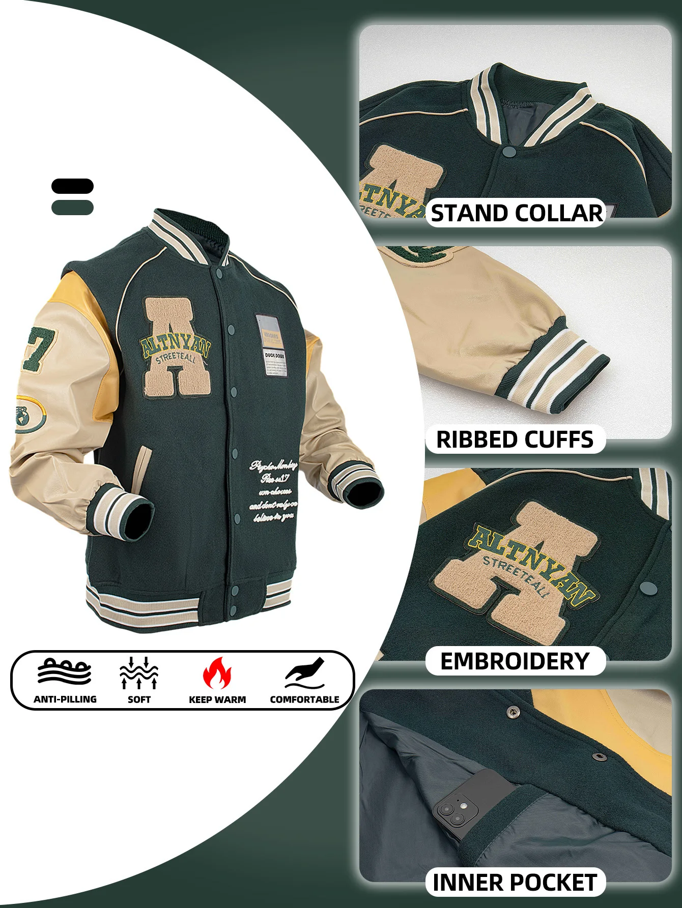 Men's Bomber Jacket Street Coats Vintage Top Varsity Baseball Jacket Autumn/Winter Jacket Man Windbreaker Motorcycle Jacket