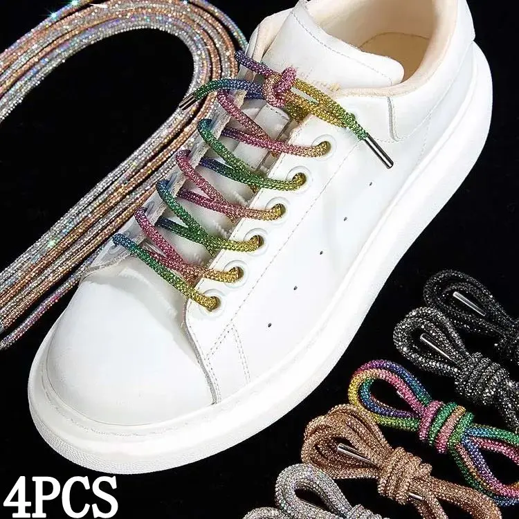 1/4PCS Round Rhinestone Shoelaces Rainbow Diamond Shoelace for Sneakers AF1 Dunk Sb Laces DIY Trouser Hoodie Dress Accessorie