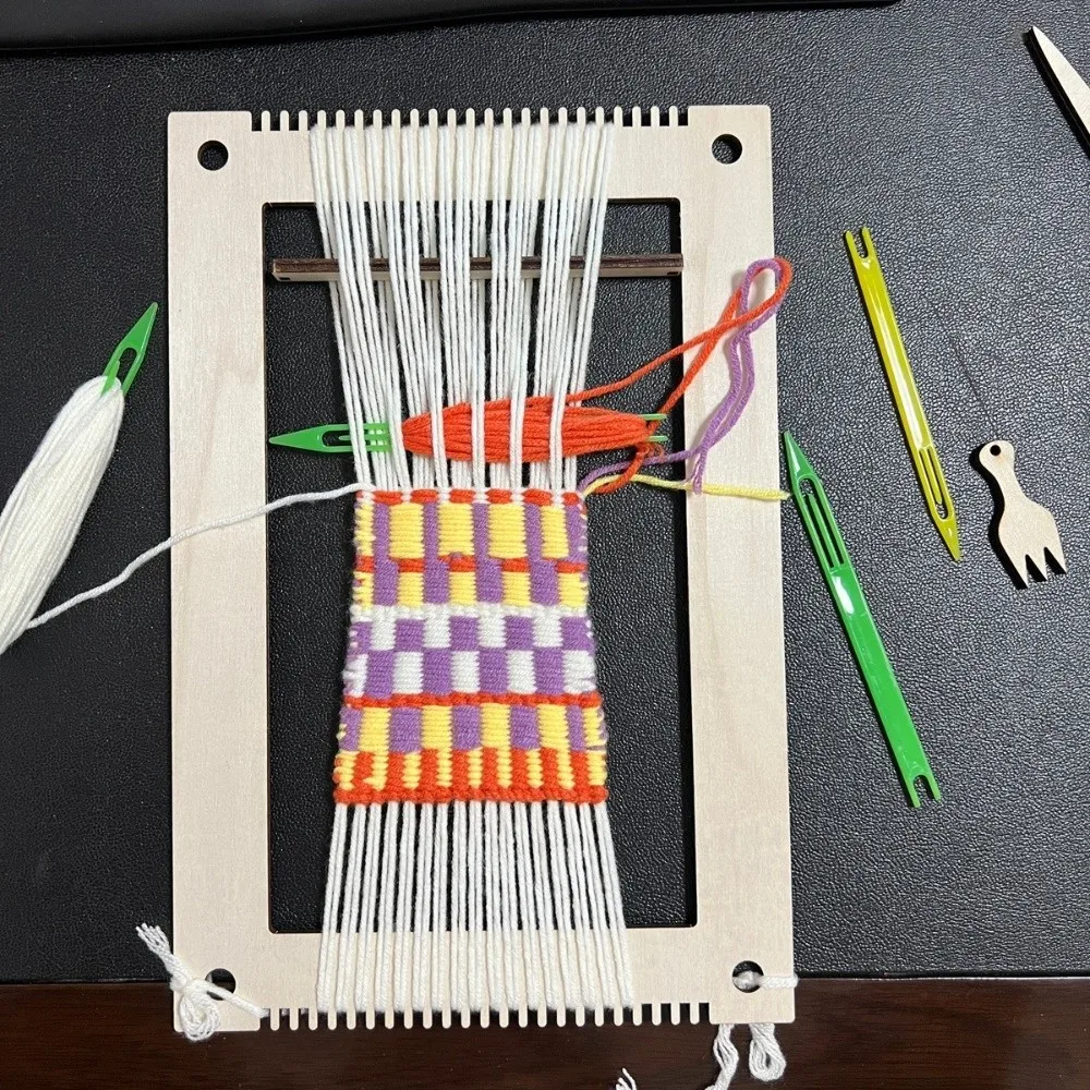 Mini telaio in legno per tessitura, piccolo kit fai da te per lavori artigianali a maglia, facile da usare, leggero, strumenti per tessitura del filato, artigianato da tavolo
