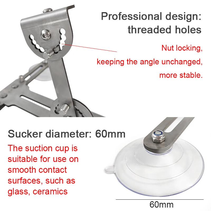 Aluminum Alloy/Stainless Steel Stand Foldable Bracket For Telescopic Linear Actuator Adjustable Angle Portable with Suction Cup