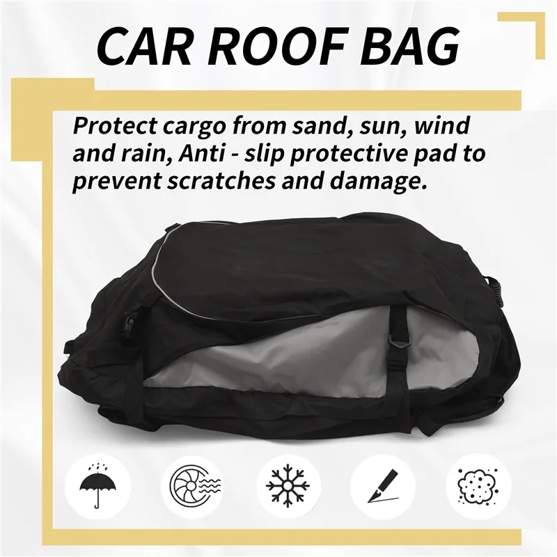 

A03G-Car Roof Bag & Rooftop Cargo Carrier 15 Cubic Feet Heavy Duty Bag Waterproof Rooftop Car Bag Storage Bag Universal