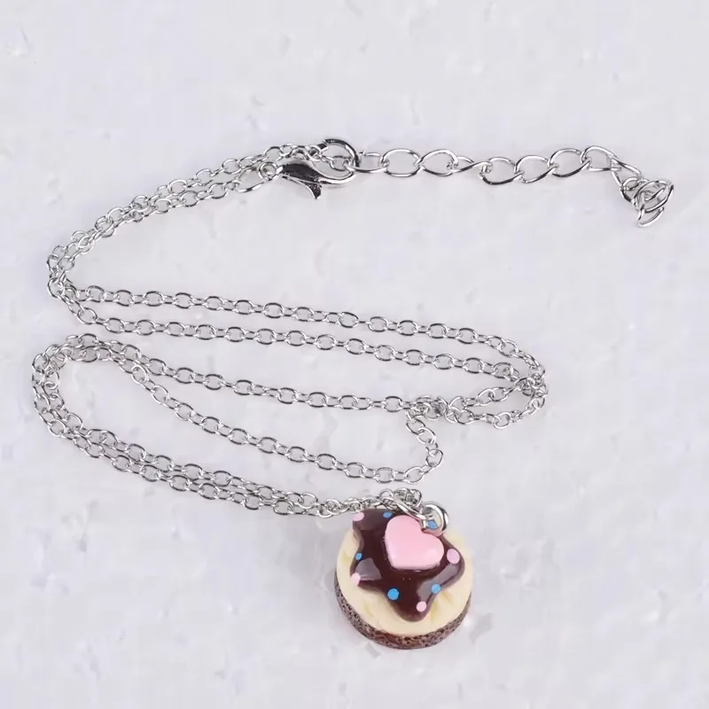 Fashion Kawaii Food Snack Dessert Heart Cake Pendant Necklace For Women Girl Link Chain Necklace Jewelry Jewellery Boutique