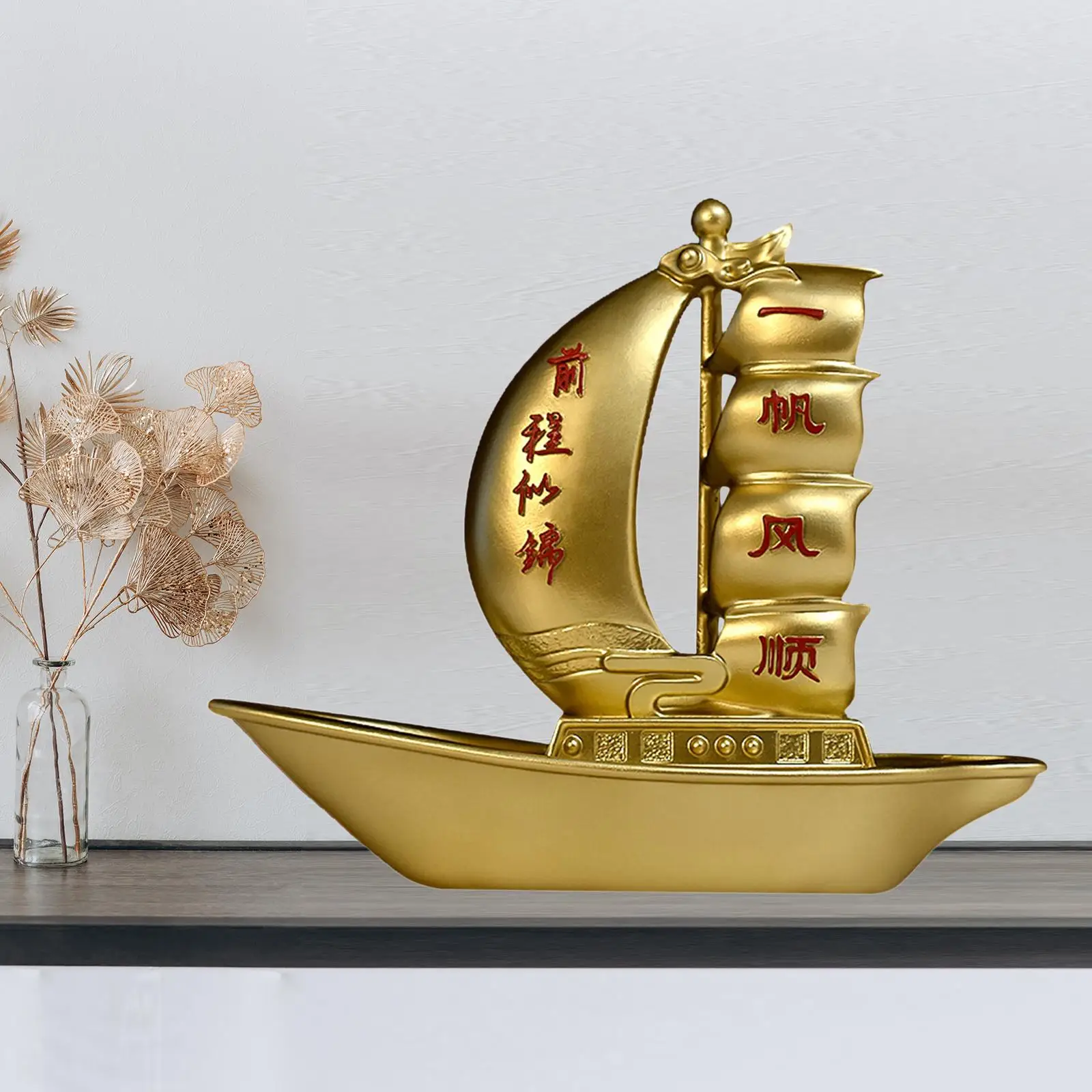 

Resin Golden Ship of Wealth Nautical Ornament Decor Chinese Traditional Housewarming for Office Decoration Wealth Festival Home