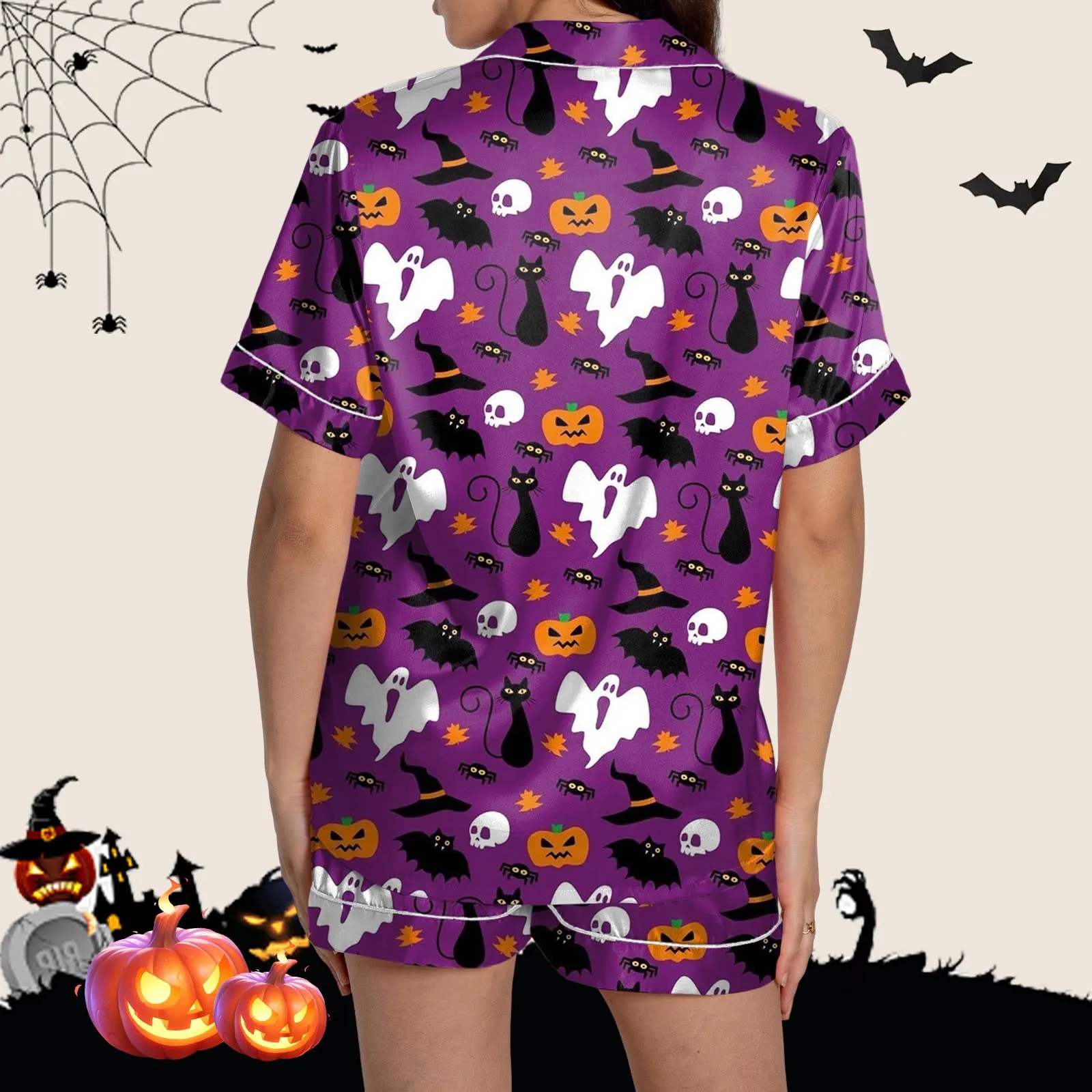 Halloween Pajama Sets Women Ghost Printed Pajamas Couples Long-sleeve Homewear Clothing Comfortable Student Sleepwear Feamle Paj