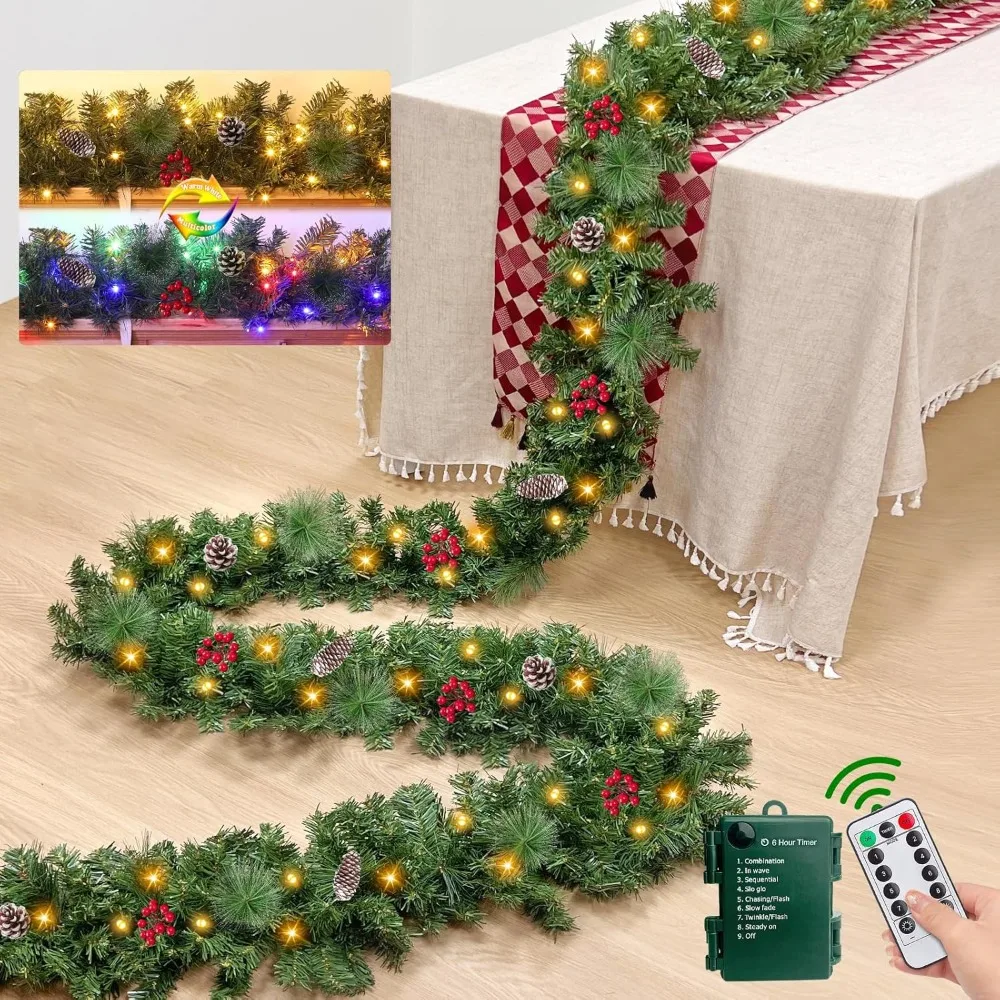 إكليل عيد الميلاد من Prelit بطول 18 قدمًا مع 100 مصباح أبيض دافئ وملون، ومؤقت 8 أوضاع، وفروع سميكة، و15000 فروع Ou #4