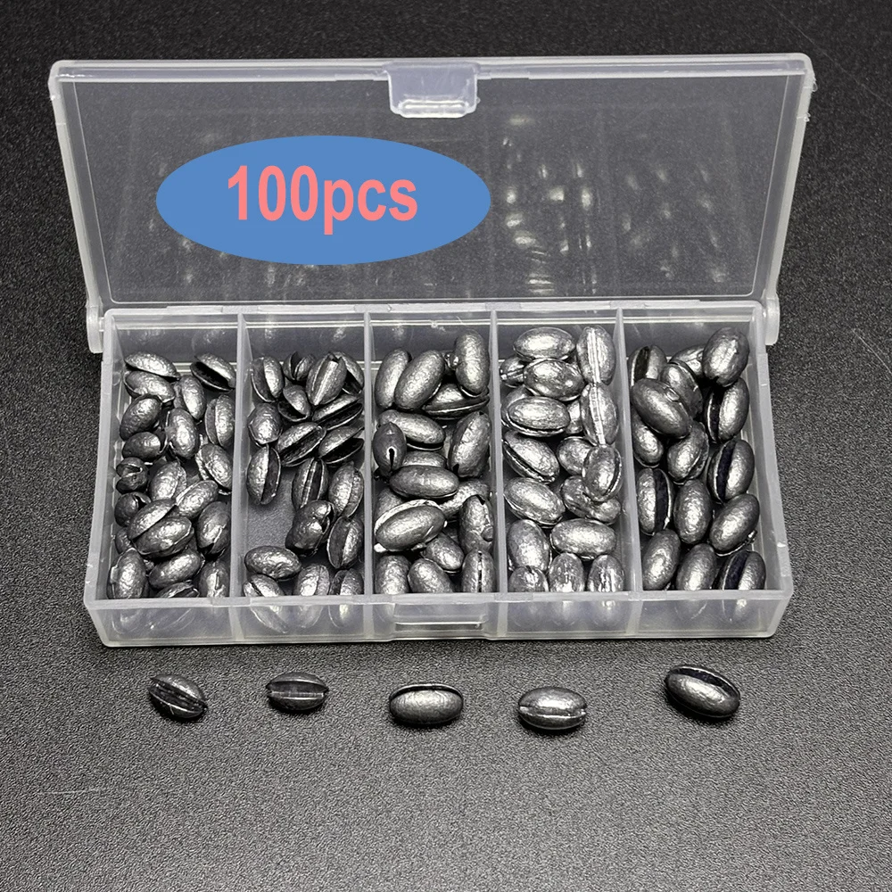 100pcs/box Egg Lead Fishing Weights Sinkers Solid Oval Split Shot Lead Sinker Fishing Lure Accessories 0.8g/1g/1.2g/1.5g/2g