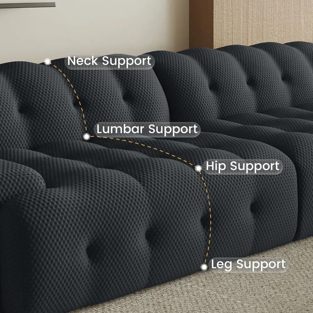 أريكة سحابة شبكية منحنية ثلاثية الأبعاد باللون الأسود 102.4، مقعد كبير الحجم، أريكة مقطعية مريحة لغرف المعيشة والشقق، جاهزة ل