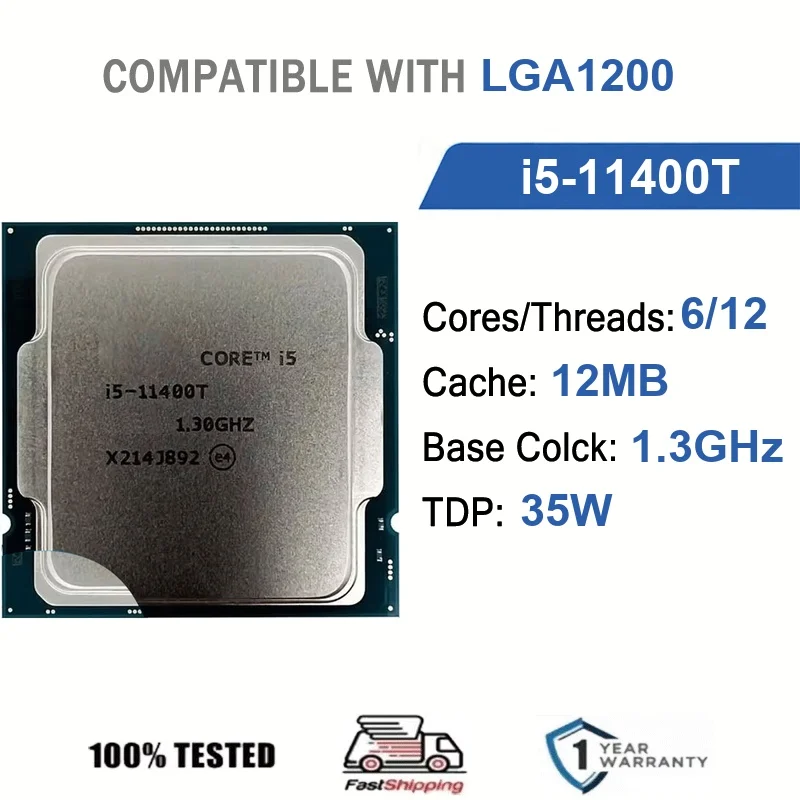 

Intel Core i5-11400T 6 Core 12 Thread 1.3GHz 35W 12MB Cache 10nm Rocket Lake DDR4-3200 MHz SRKP2 LGA1200 UHD Graphics 730