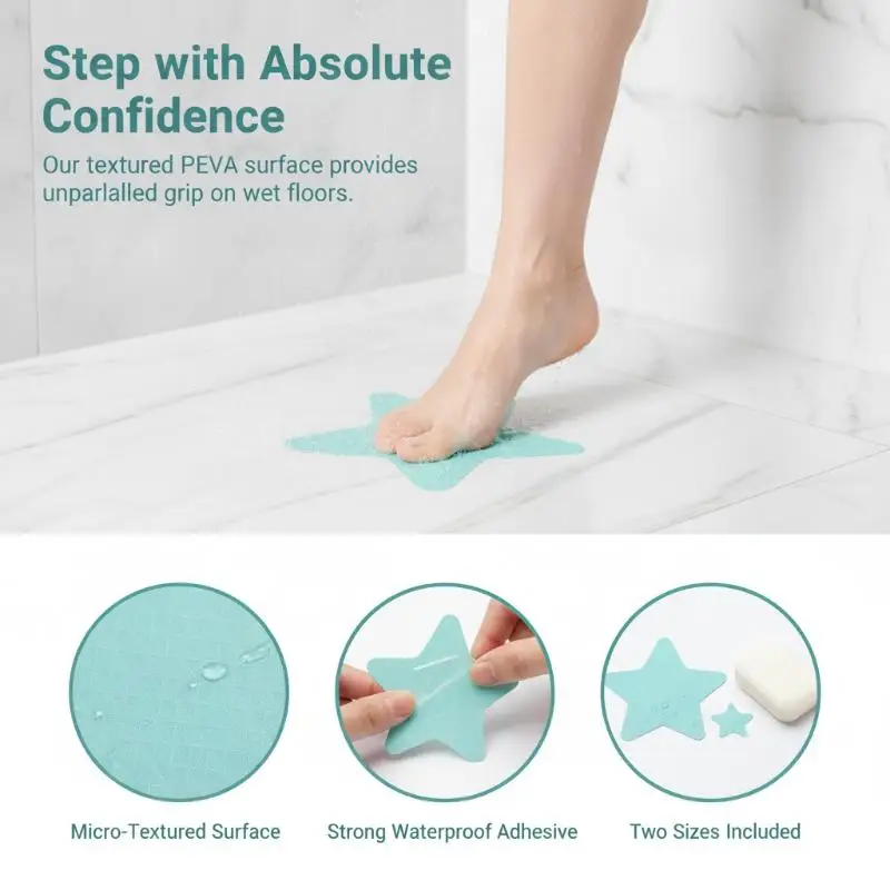 Star Shaped Non-Slip Bathtub Stickers 6Pcs Waterproof Self-Adhesive Removable Bathroom Safety Decor