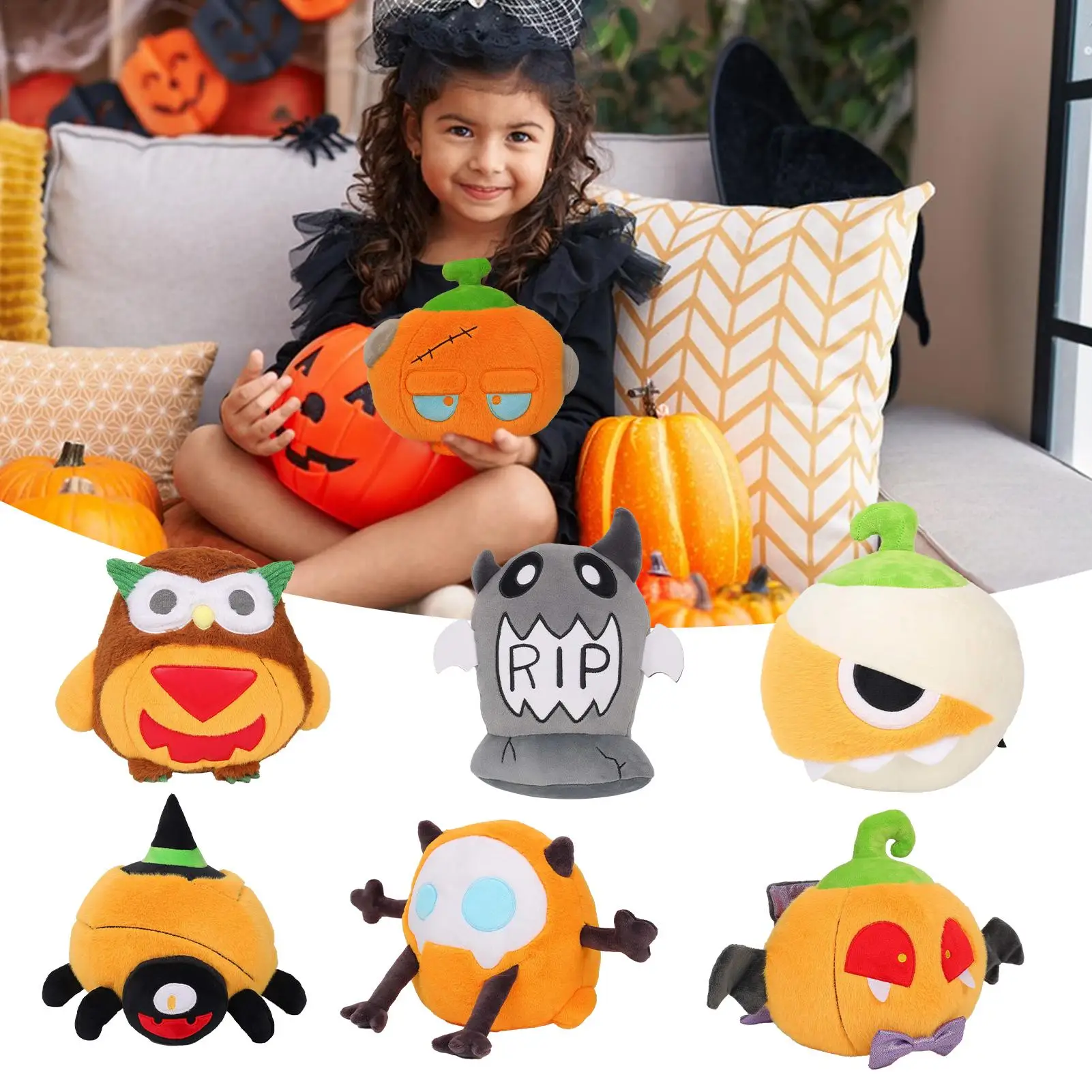 

Halloween Plush Toy Soft Cartoon Stuffed Toy Collectible Toys Unique Pumpkin Tombstone Ghost Bat Stuffed Animals Halloween Gifts