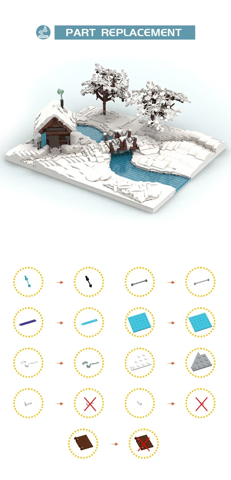 Ladrillos MOC, juguetes, casa de copos de nieve, conjunto de bloques de construcción de pueblo de invierno, iglesia, muñeco de nieve, árbol, lagos para regalos técnicos de navidad