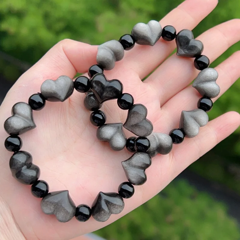 

Value Natural Silver Shimmer Stone Peach Heart Bracelet Girls, Fashionable And Versatile