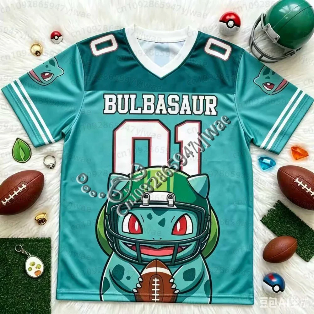 26 Sommer Herren Damen Kinder Cartoon Mewtwo Bulbasaur Fußballtrikot Y2k Streifendruck Familien-Partnerlook T-Shirt Strand-T-Shirt – Detail 15