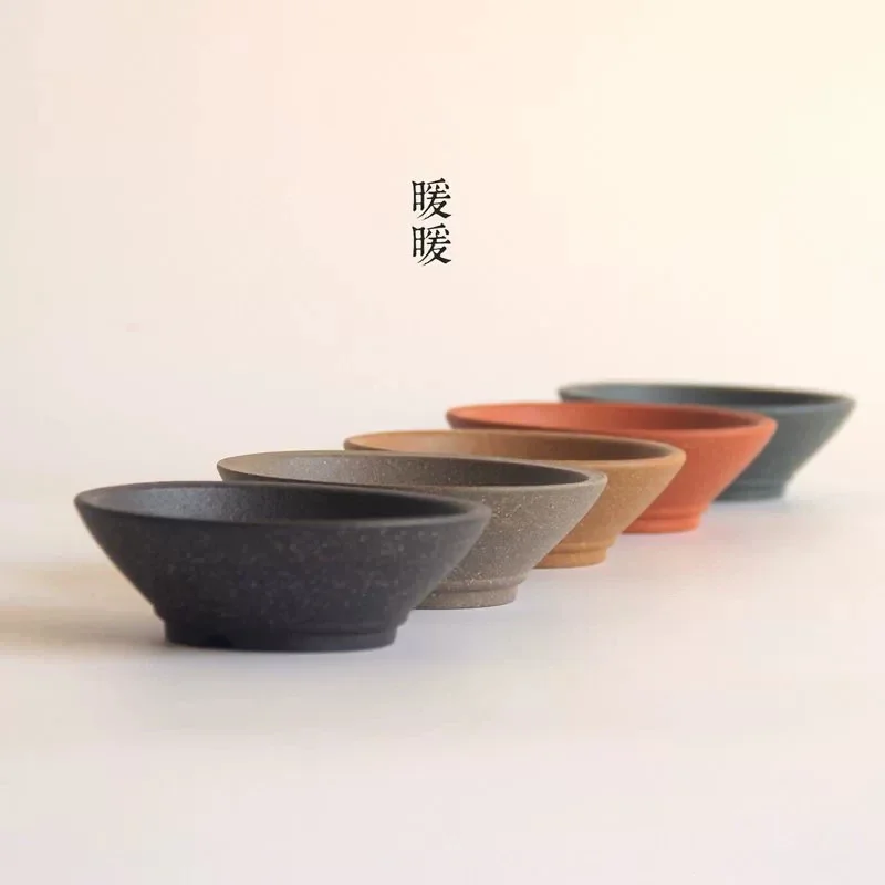 yesCeramic Circle Bonsai Pot Purple Sand Nature Color Tradition Chinese Hat Shape Dormitory Garden Home Table Decoration