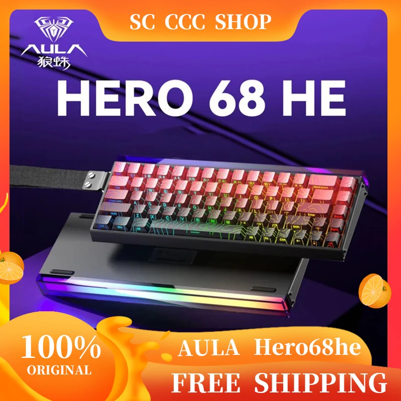 

AULA HERO 68HE Esports Wired RGB Keyboard Magnetic Axis 8K 0.01mm RT Accuracy Hifi Sound Low Latency Custom PC Gaming Keyboards