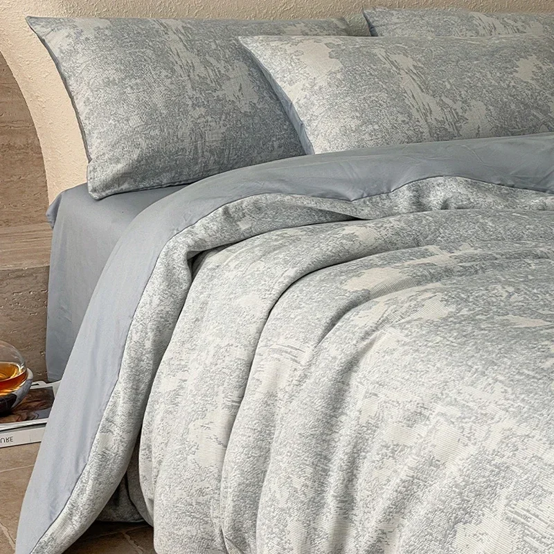 Light Luxury Soft Thick 100% Cotton Flat Sheet Sets Satin Jacquard Silky Bedding Set for Seasons Single Double Bed Comfort Set
