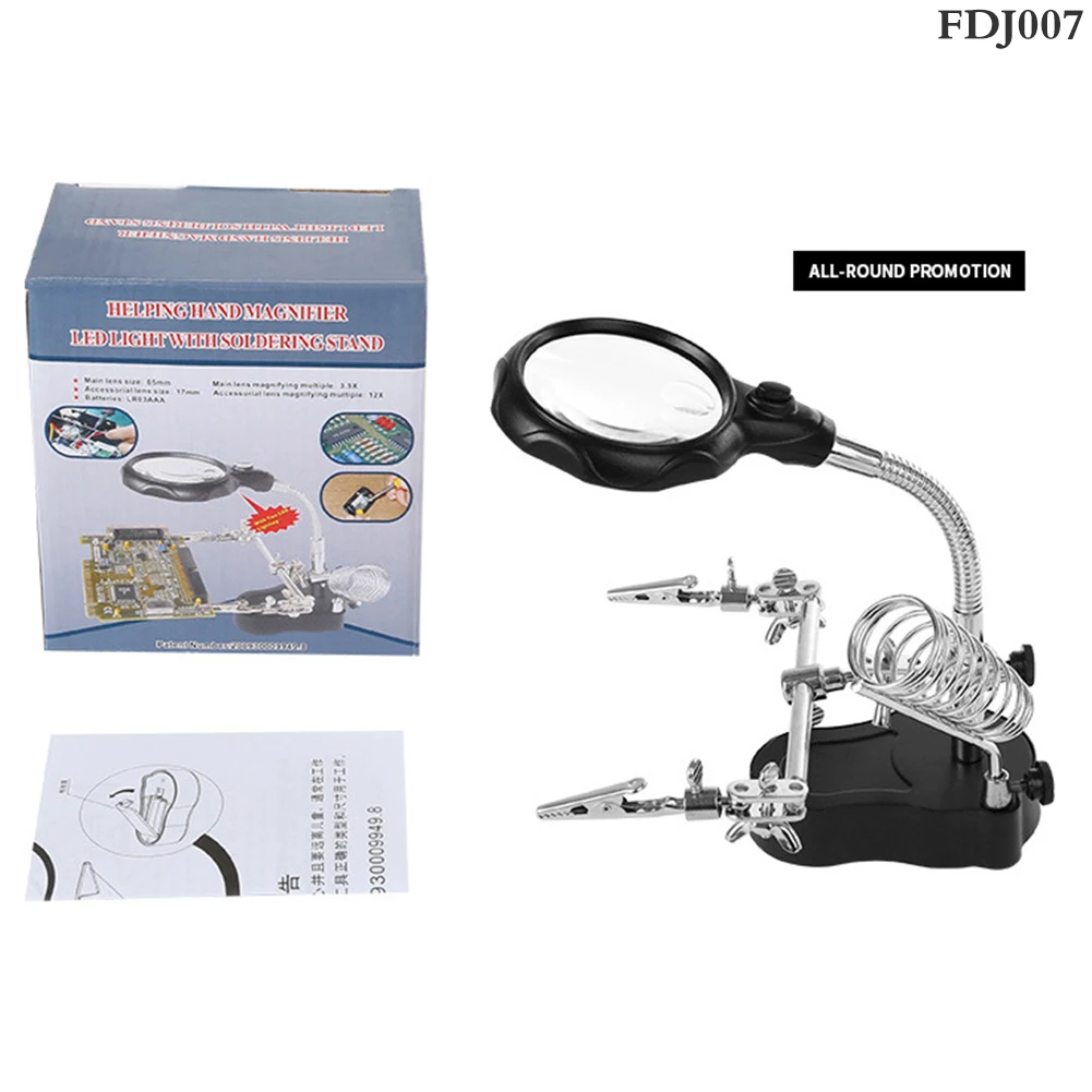 Lupa de soldadura TKDMR con luz LED, lente 3.5X-12X, lupa de Clip auxiliar, lupa de escritorio, reparación de soldadura de tercera mano