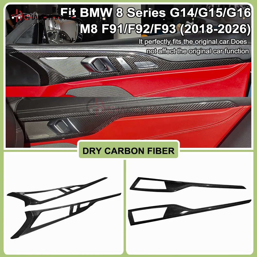 For BMW 8 Series M8 Dry Real Carbon Fibre Door Trim Strips 2018–2026 LHD RHD Car Interior Stick On Modification Accessories
