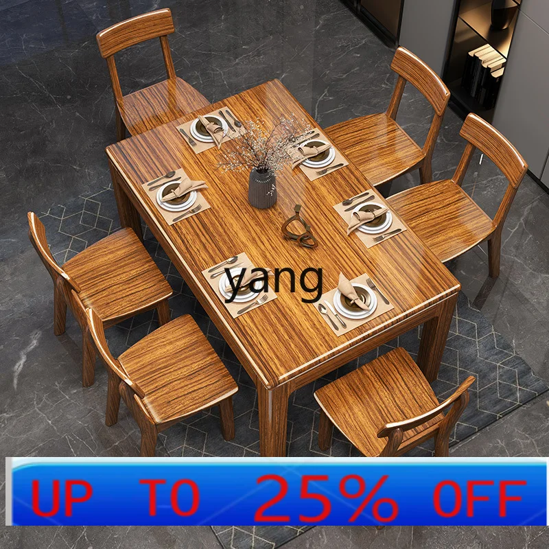 

LTT ebony solid wood dining table and chair combination home modern simple rectangular dining table