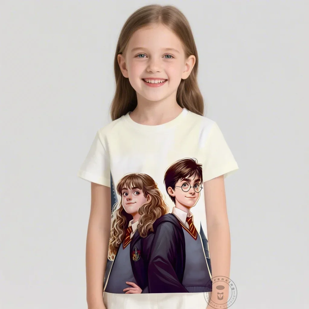 تي شيرت أنيمي هاري بوتر ثلاثية الأبعاد طباعة الاطفال تي شيرت موضة عادية الكرتون الجولة الرقبة تي شيرت صبي فتاة ملابس الأطفال تيز القمم