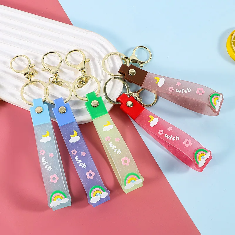 

Miniso Розовый полупрозрачный радужный кожаный кулон для ключей, мультяшный масляный плавающий аксессуар, брелок для ключей