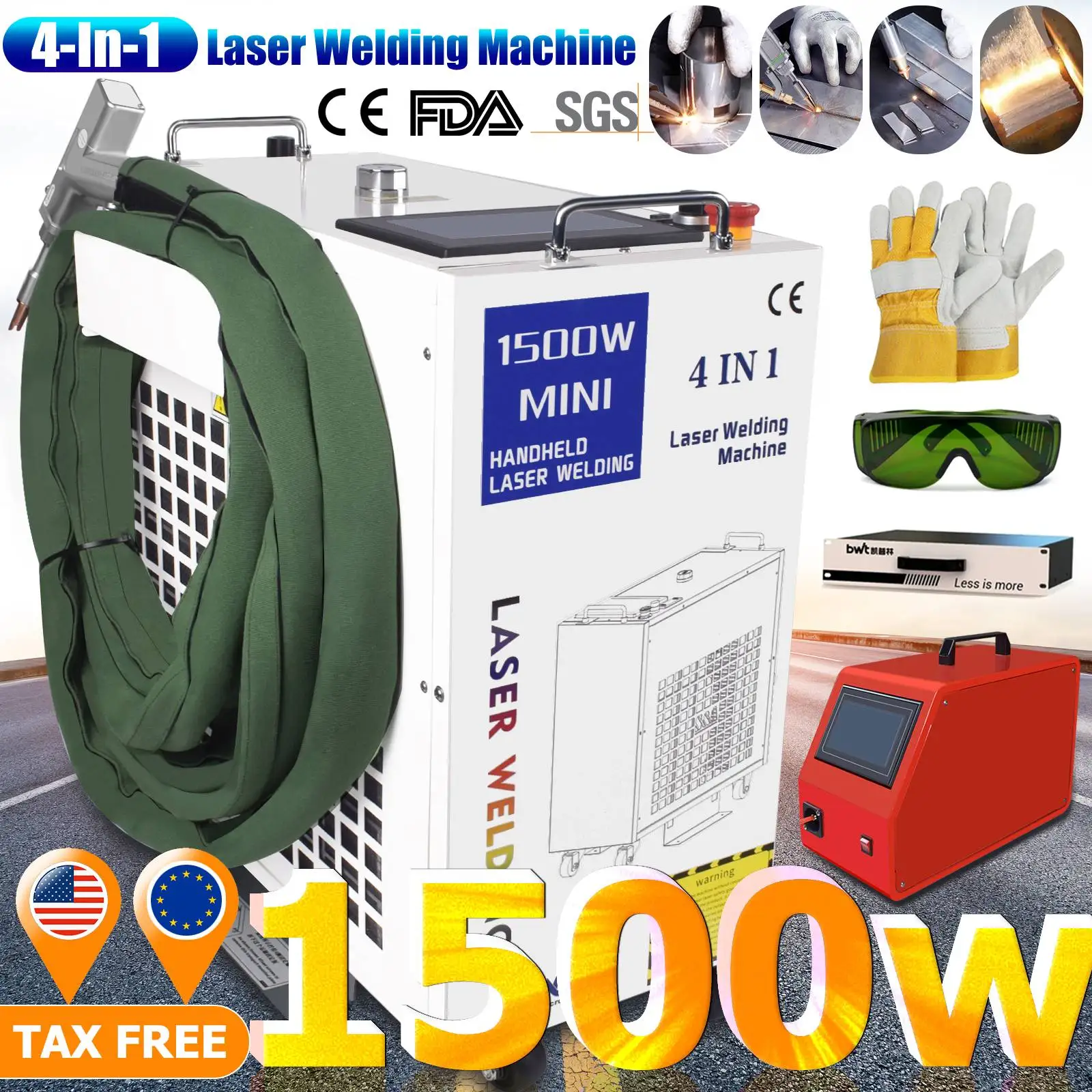 1500 واط 4 في 1 آلة لحام بالليزر الألياف الليزر مزيل الصدأ الصناعي تنظيف المعادن لحام قطع المياه التبريد لحام
