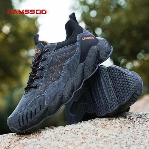 CAMSSOO 남성용 암소 가죽 하이킹 부츠, 야외 스포츠 등산, 산악 사냥 워킹 스니커즈, 트레킹 신발, 캐주얼 신발 