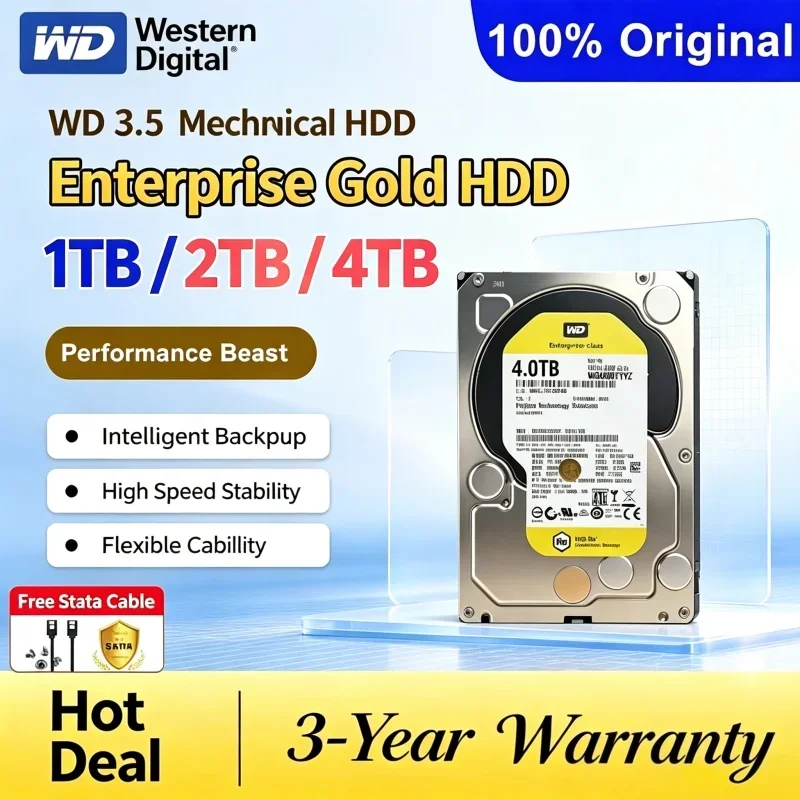Western Digital 3.5 Inch Enterprise WD Gold Mechanical Hard Disk 1TB 2TB 4TB HDD Suitable For Desktop, Surveillance & NAS System