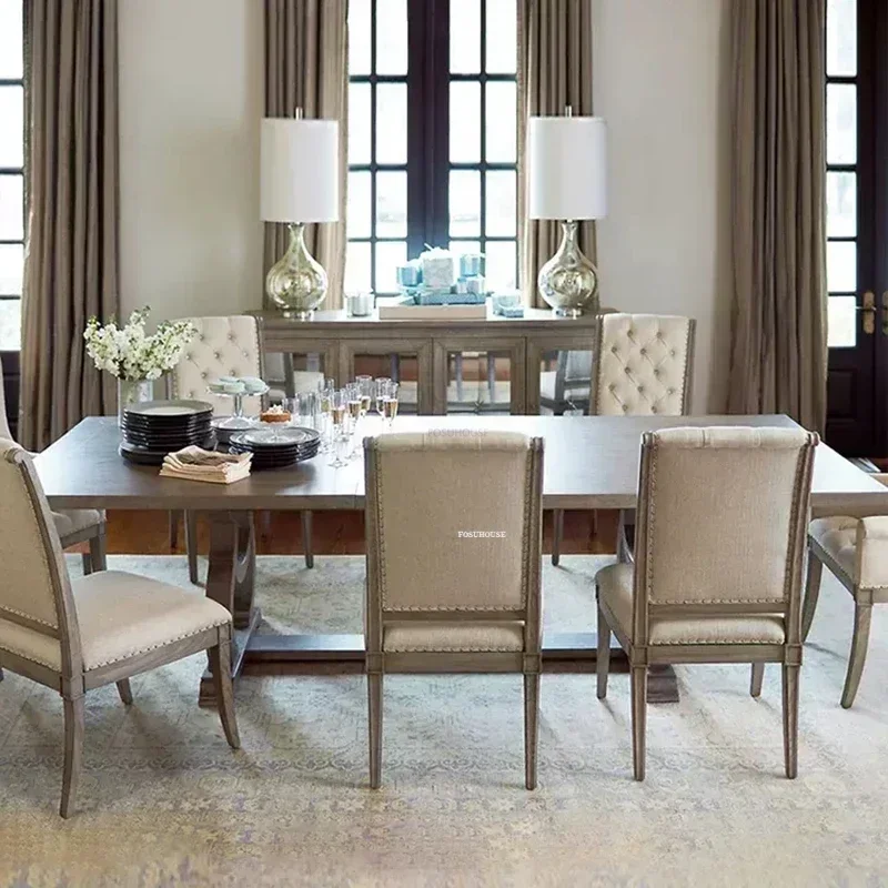 

Retro Solid Wood Dining Tables American Leisure Table Designer Dining Room Furniture Home Dining Table and Chair Set for Kitchen