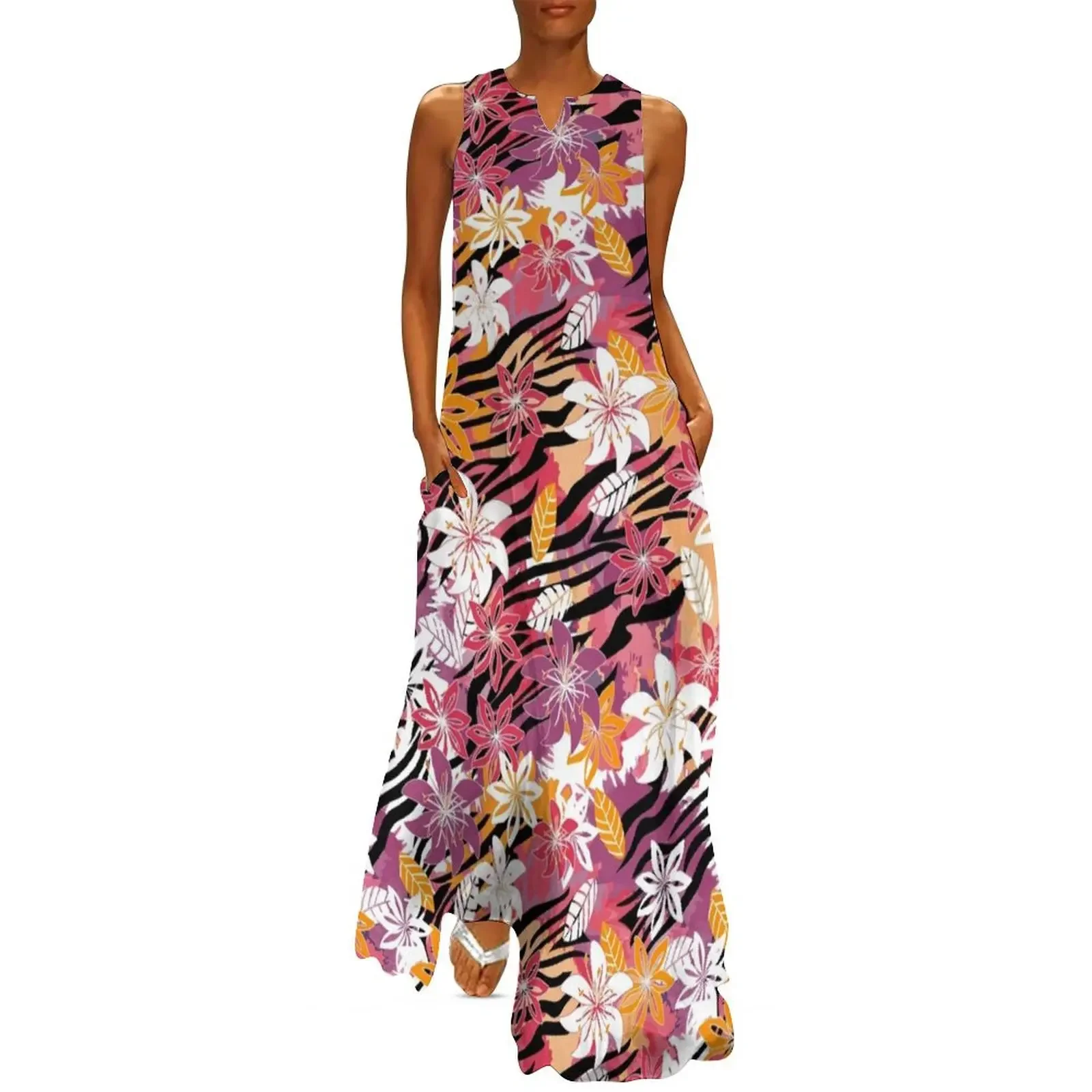 

Colorful zebra floral watercolor Long Dress clothes for women clothes Dress