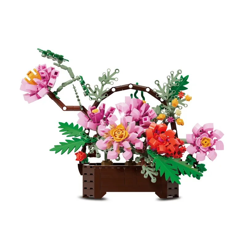 

Creative Bonsai Series Simulation Flower Basket Dried Flowers Desktop Decoration Building Blocks Bricks Toys Gifts