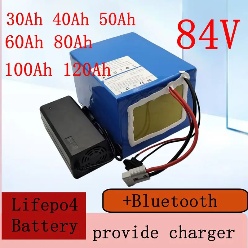 Batterie Lifepo4 84V, 50ah, 60ah, 70ah, 80ah, 100ah, 120ah, application Bluetooth, BMS 27S, pour moto 4kw, 8kw, chariot de Golf au sol