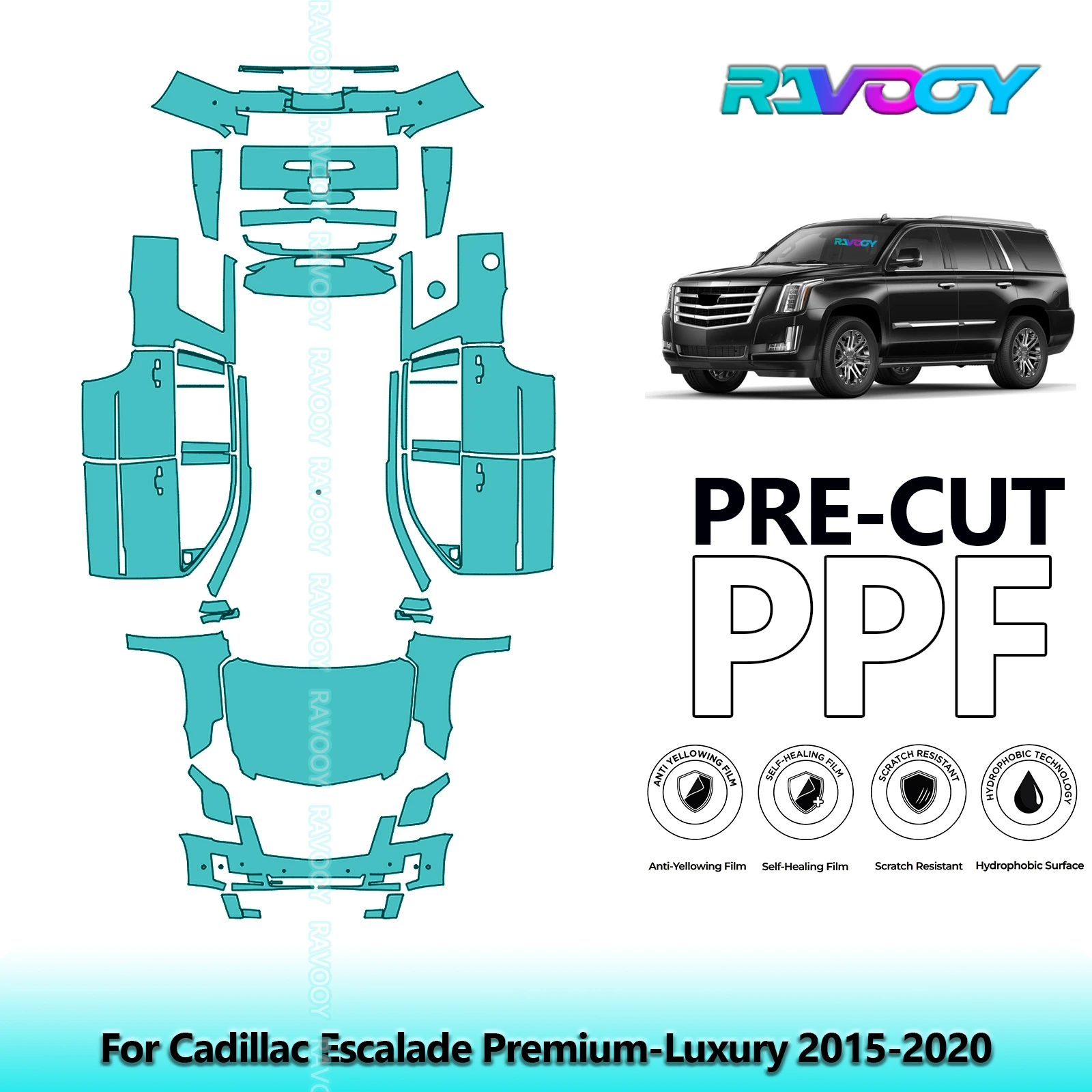 RAVOOY Custom-Fit Precut TPU PPF Full Vehicle Clear Bra Stone Guard EU UK For Cadillac Escalade Premium-Luxury 2015-2020