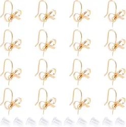 24Pcs Bowknot Stud Earrings Brass Stud Earring Findings Golden Bow Tie Earring Findings with Loop with 40Pcs Plastic Ear Nuts