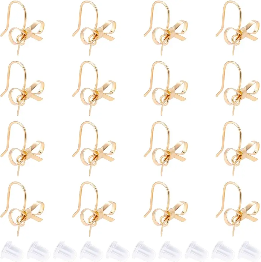 24Pcs Kolczyki sztyfty z kokardką Mosiężne kolczyki sztyfty Złota muszka Kolczyki z pętelką z 40Pcs Plastikowe nakrętki do uszu