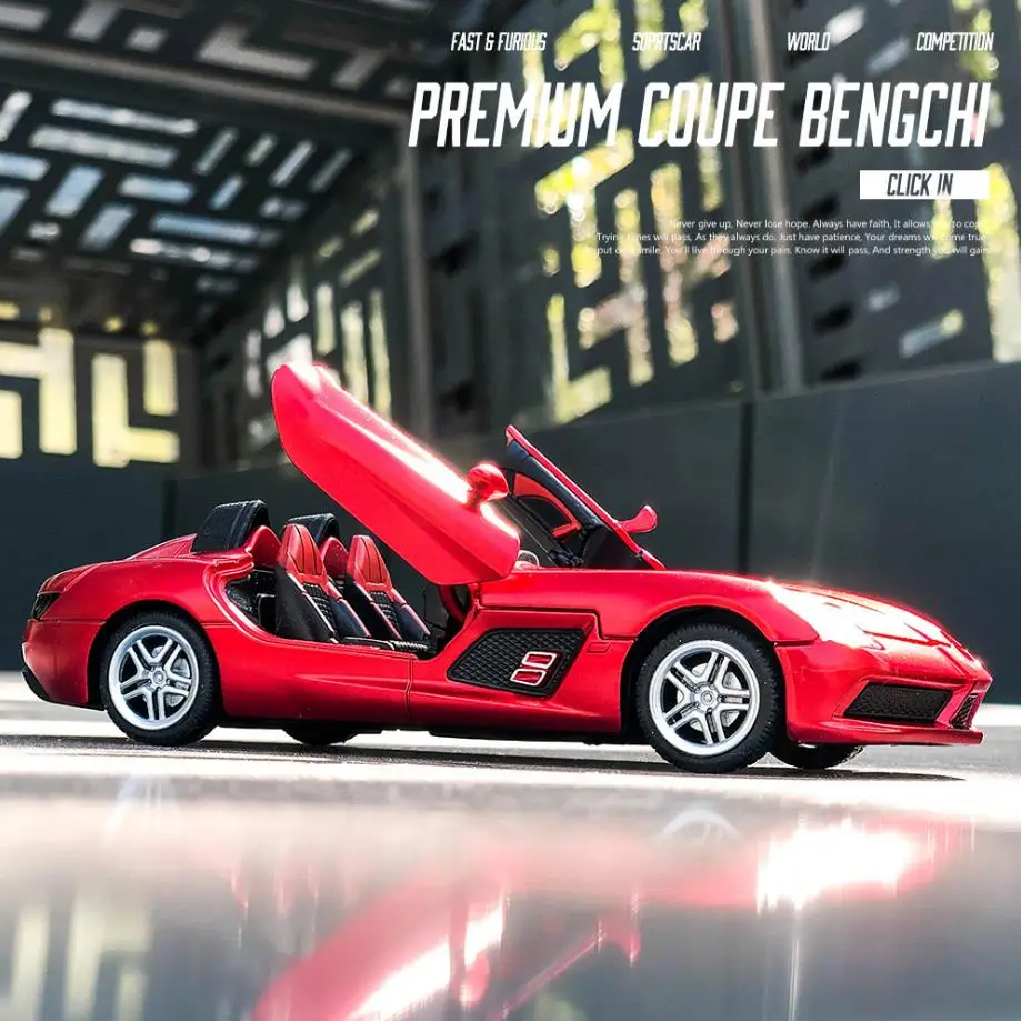 

1:32 Scale Wheels Convertible SLR Sport Car Metal Model with Light and Sound Diecast Pull Back Vehicle Toys Diecast Alloy Car