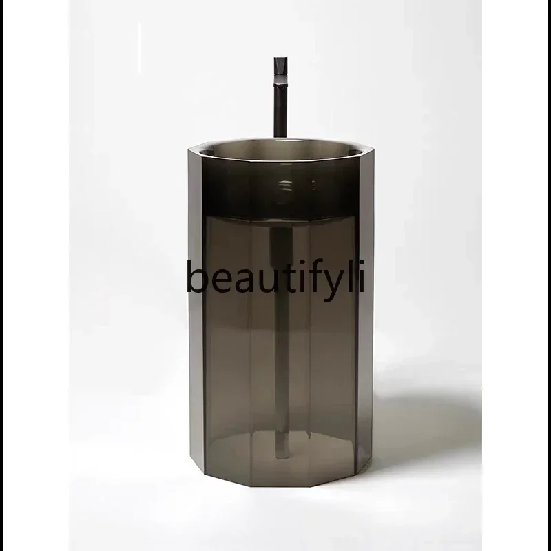 New arrive  Rhombus color transparent crystal resin column art creative wash basin integrated floor type retro cylinder