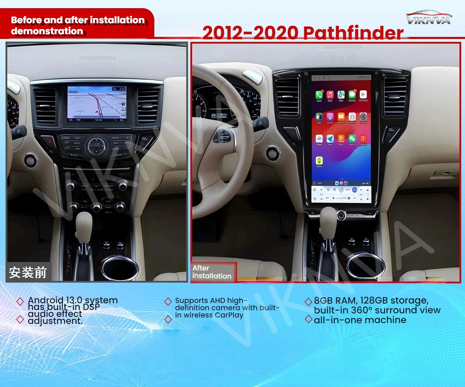 14.8 inch Touch Screen Carplay For Nissan Pathfinder 2016 2017 -2021 Android 14 GPS Navigation Car Multimedia Player Head Unit