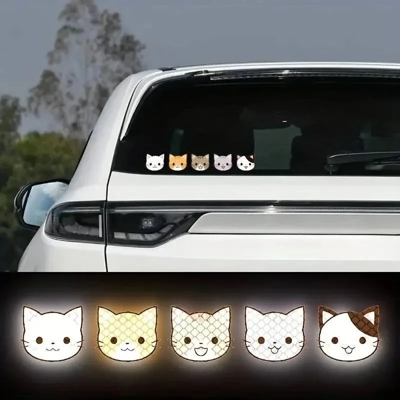 10pcs Cartoon Cat Reflective Stickers Electric Car Decoration Scratch Shielding Decorative Stickers Cute Helmet Stickers