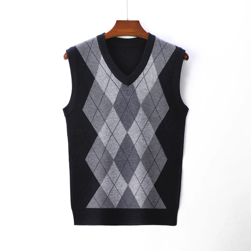 SHAN BAO Spring Brand Loose Sweater Vest Classic High Quality Business Casual Men\'s Plaid Diamond Wool Sweater 5XL 6XL 7XL 8XL