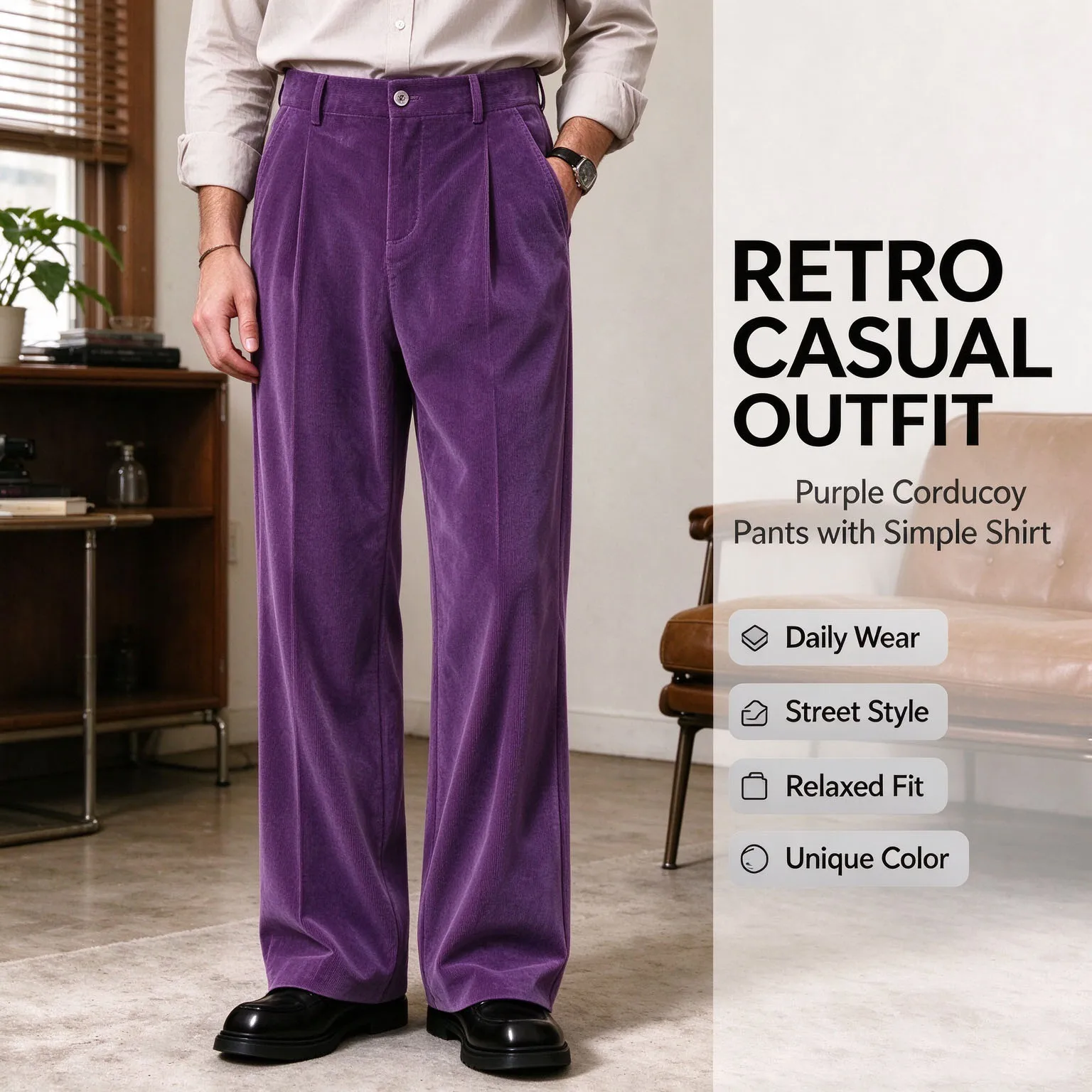 Men's Velvet Pants High Waist Wide Leg Trousers Loose Straight Leg Suit Pants Business Casual For Formal Party Daily Wear