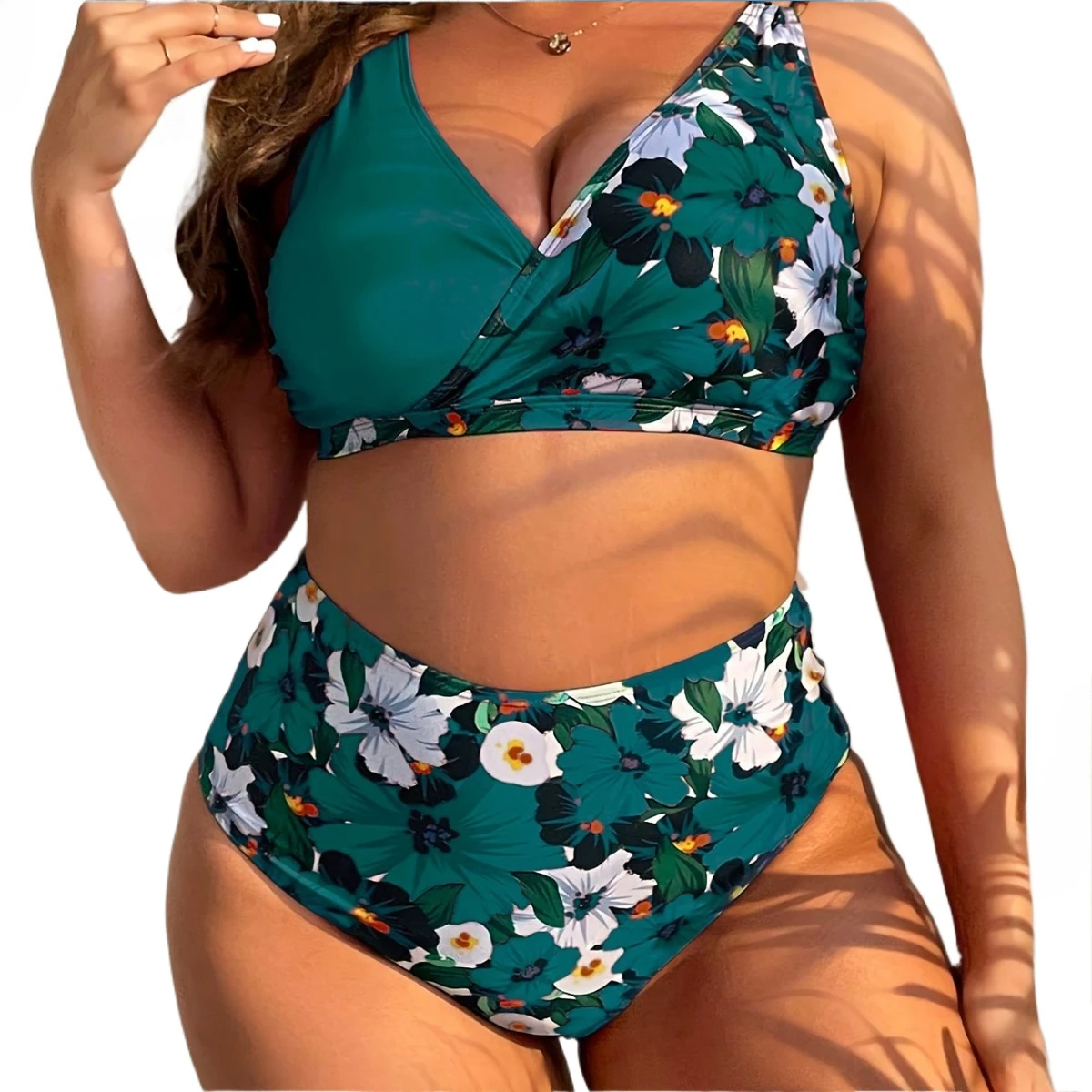 Women 5XL Plus Size Two Piece Split Bikini Digital Printed Push Up Fashion Swimwear Summer Beach Bathing Suit