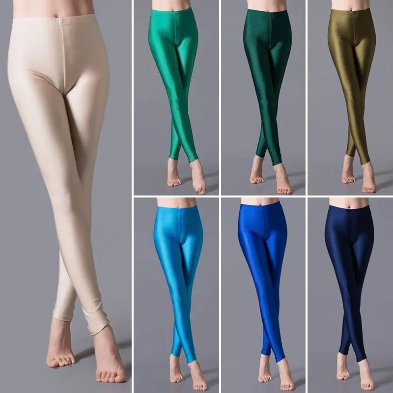 Leggings femininas brilhantes e elásticas altas, jeggings casuais, calças fitness, calças de dança, cor doce, nova moda