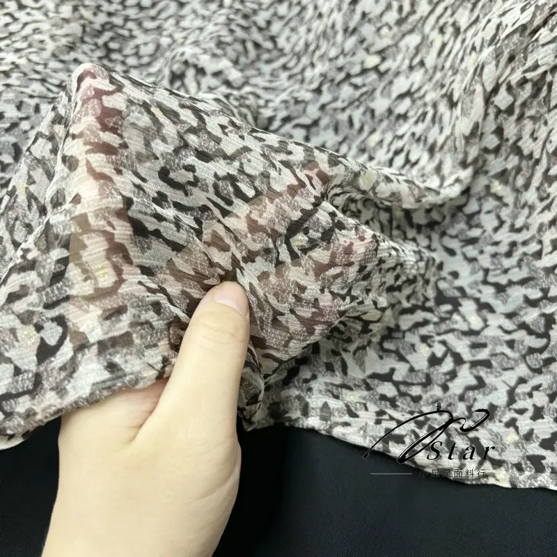 Thin Transparent Leopard Print Silk Fabric Silkworm Silk Crepe Silk Scarf Dress Fabric