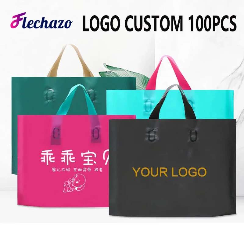 Sacs de vente au détail durables avec logo personnalisé, 100 pièces, sacs en plastique avec poignée pour petits cadeaux et friandises, comme cadeaux de remerciement